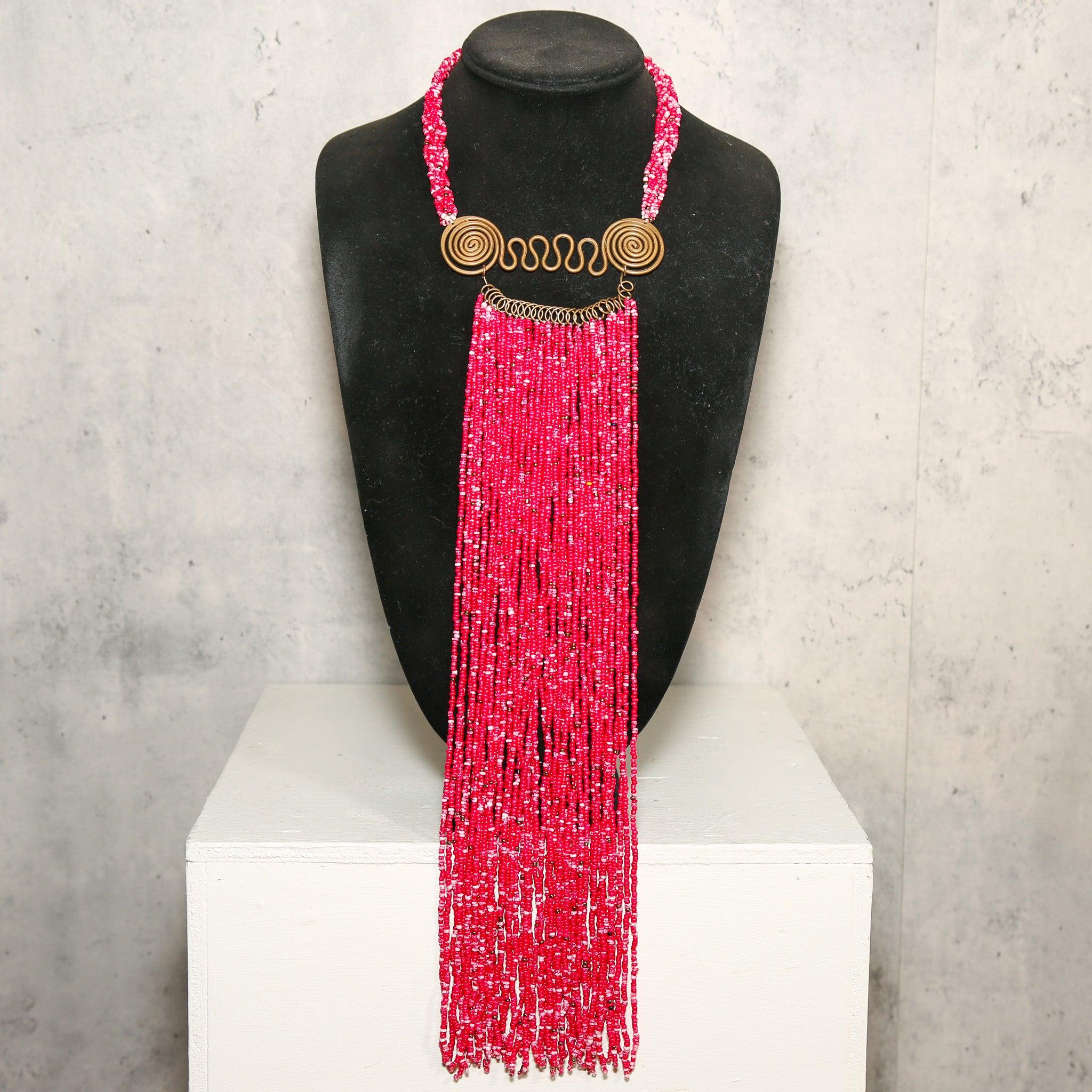 Red Zulu Beaded Necklace, South Africa in front