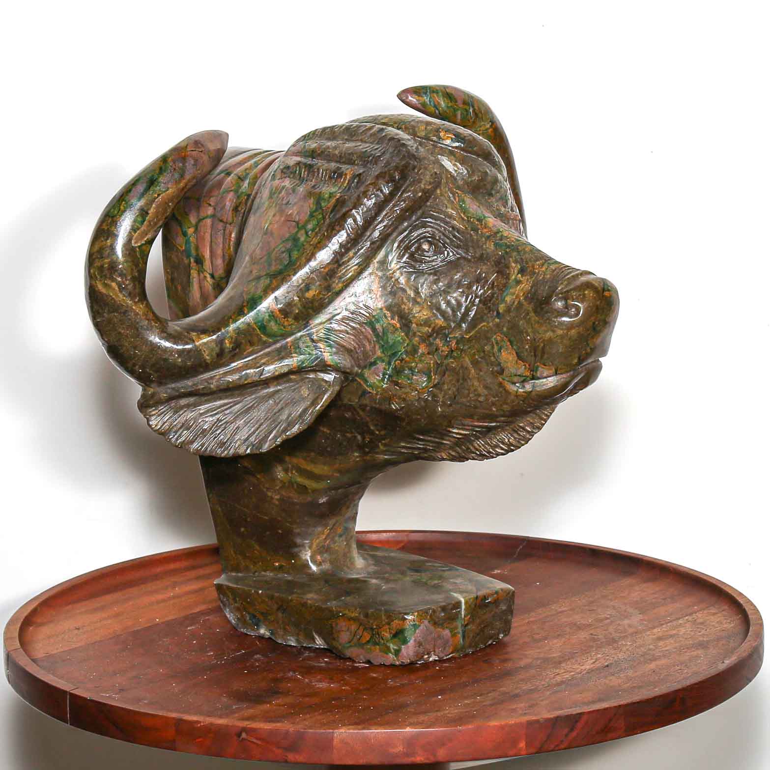 Sculpture of a buffalo. In hand carved and handmade stone