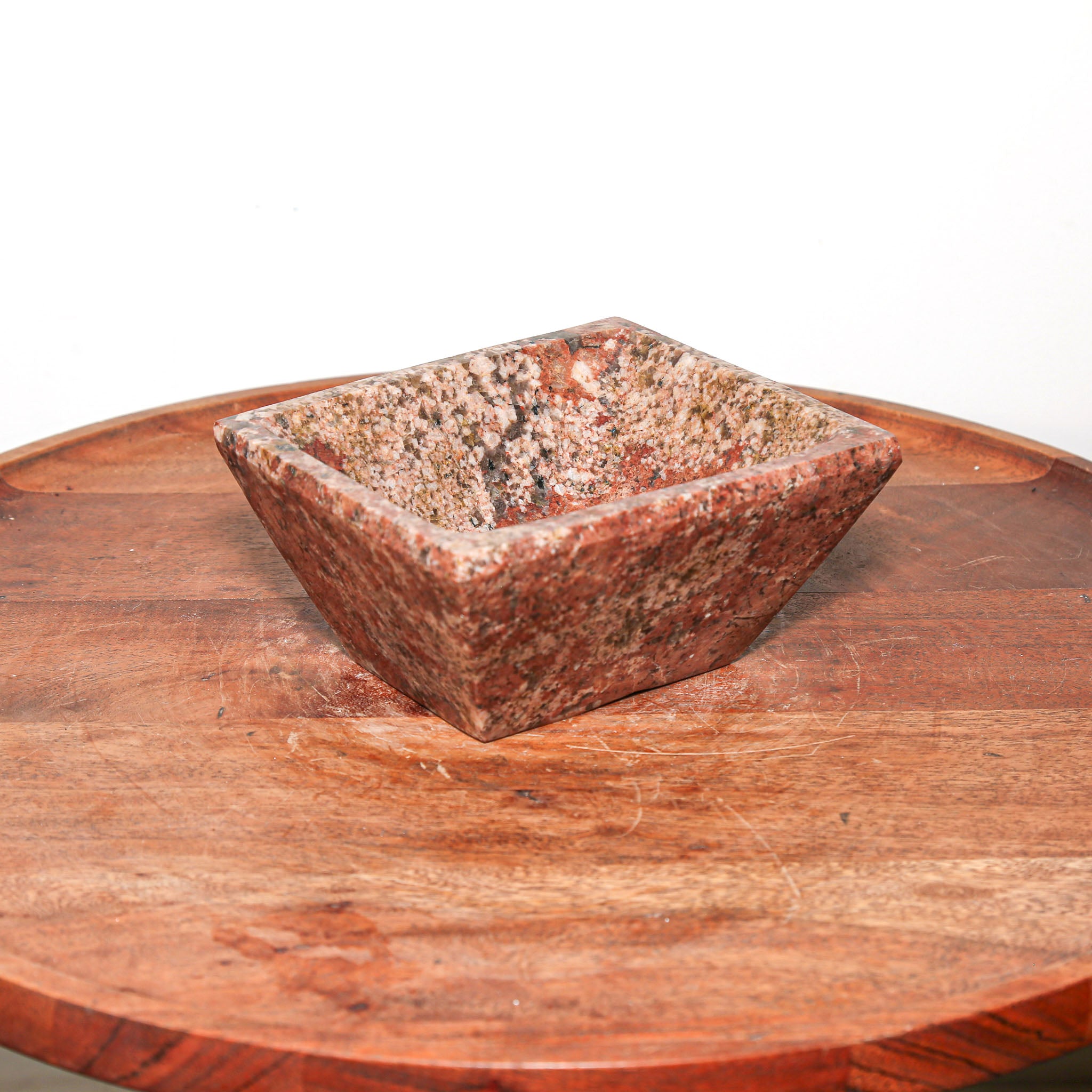 small square red hand carved stone dish for modern home decor