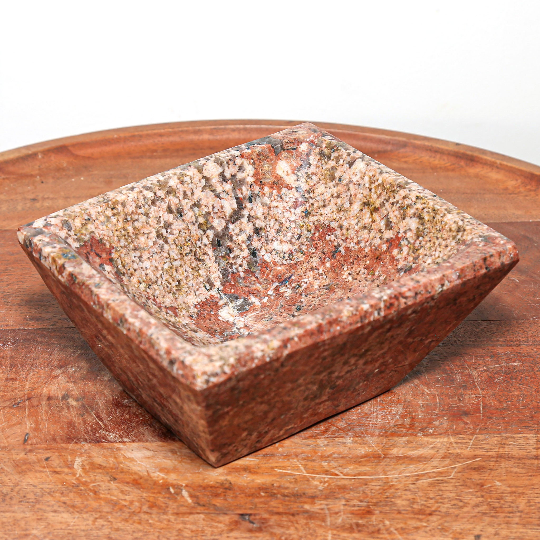 small square red hand carved stone dish for modern home decor