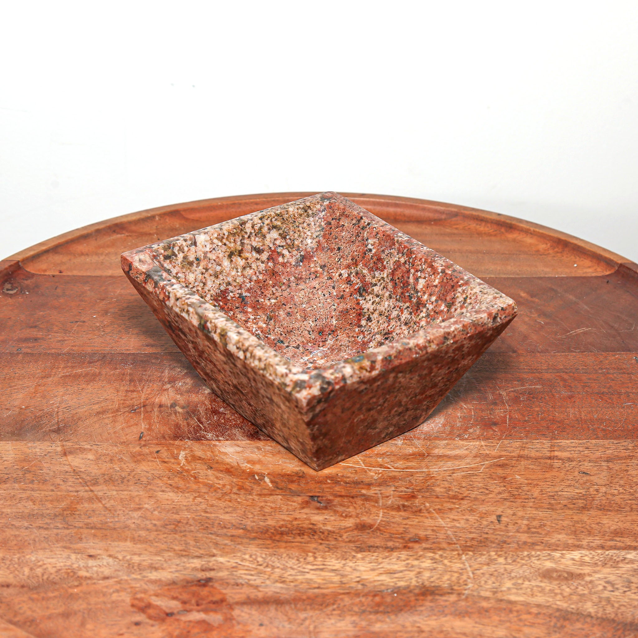 small square red hand carved stone dish for modern home decor