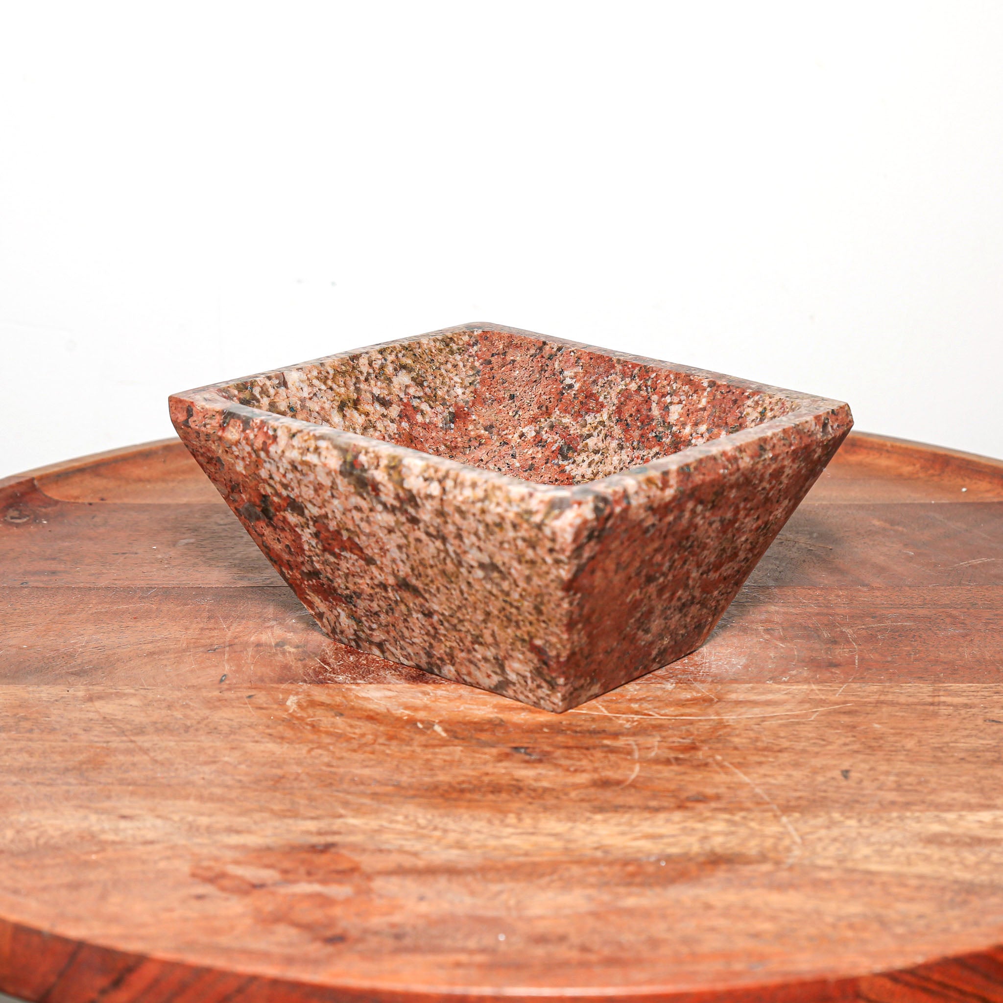 small square red hand carved stone dish for modern home decor