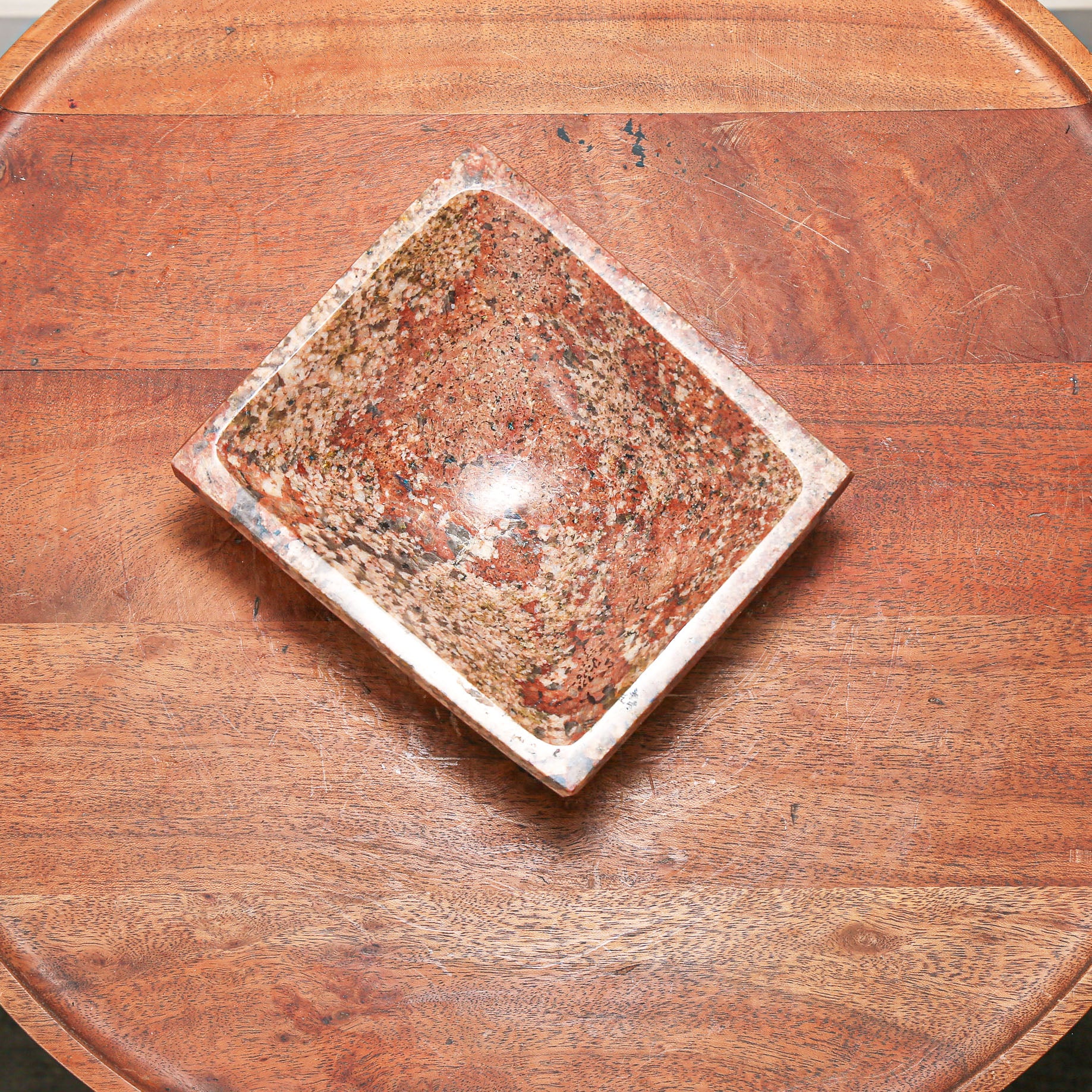 small square red hand carved stone dish for modern home decor