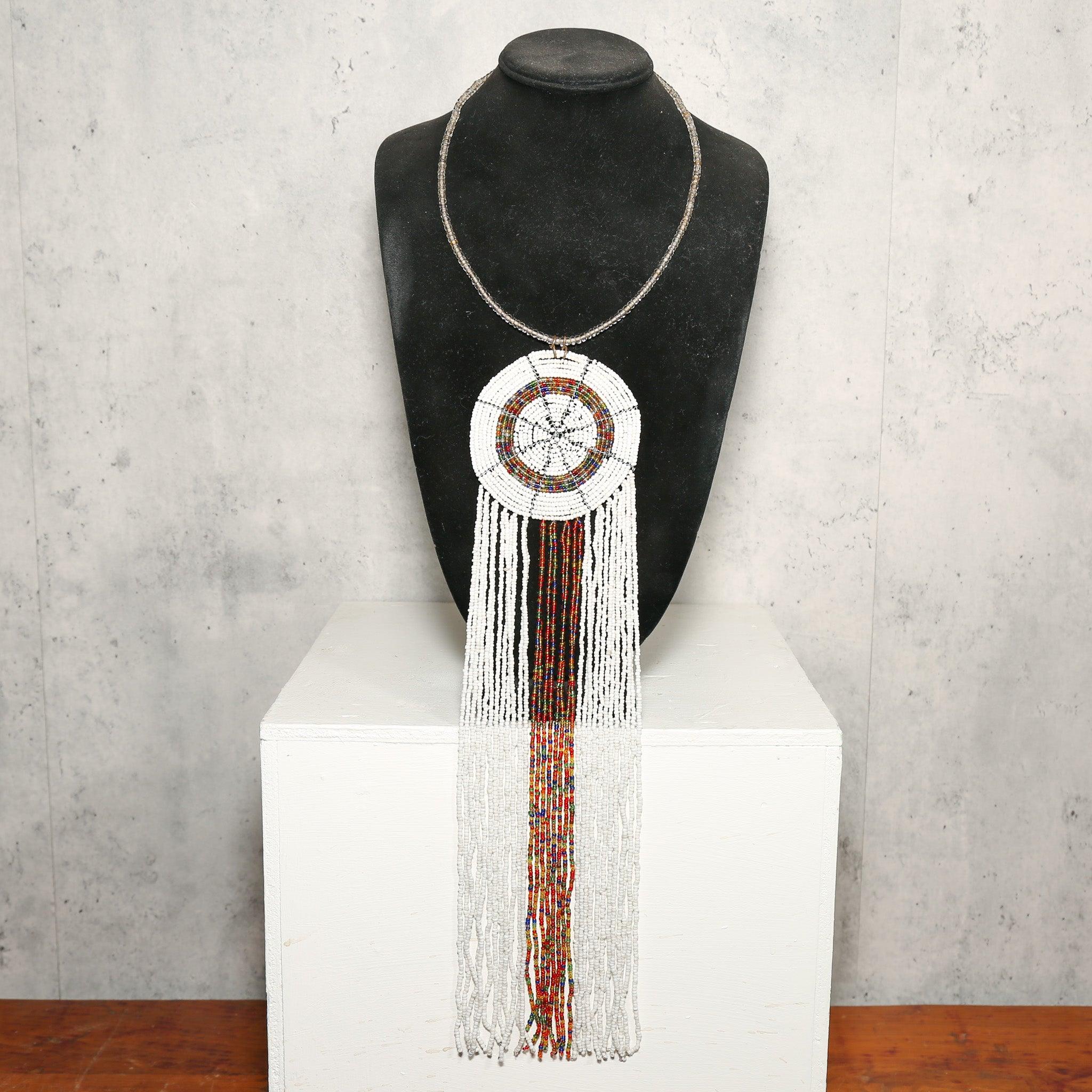 White Zulu Beaded Necklace as an Authentic African Beads and Handmade African Jewelry