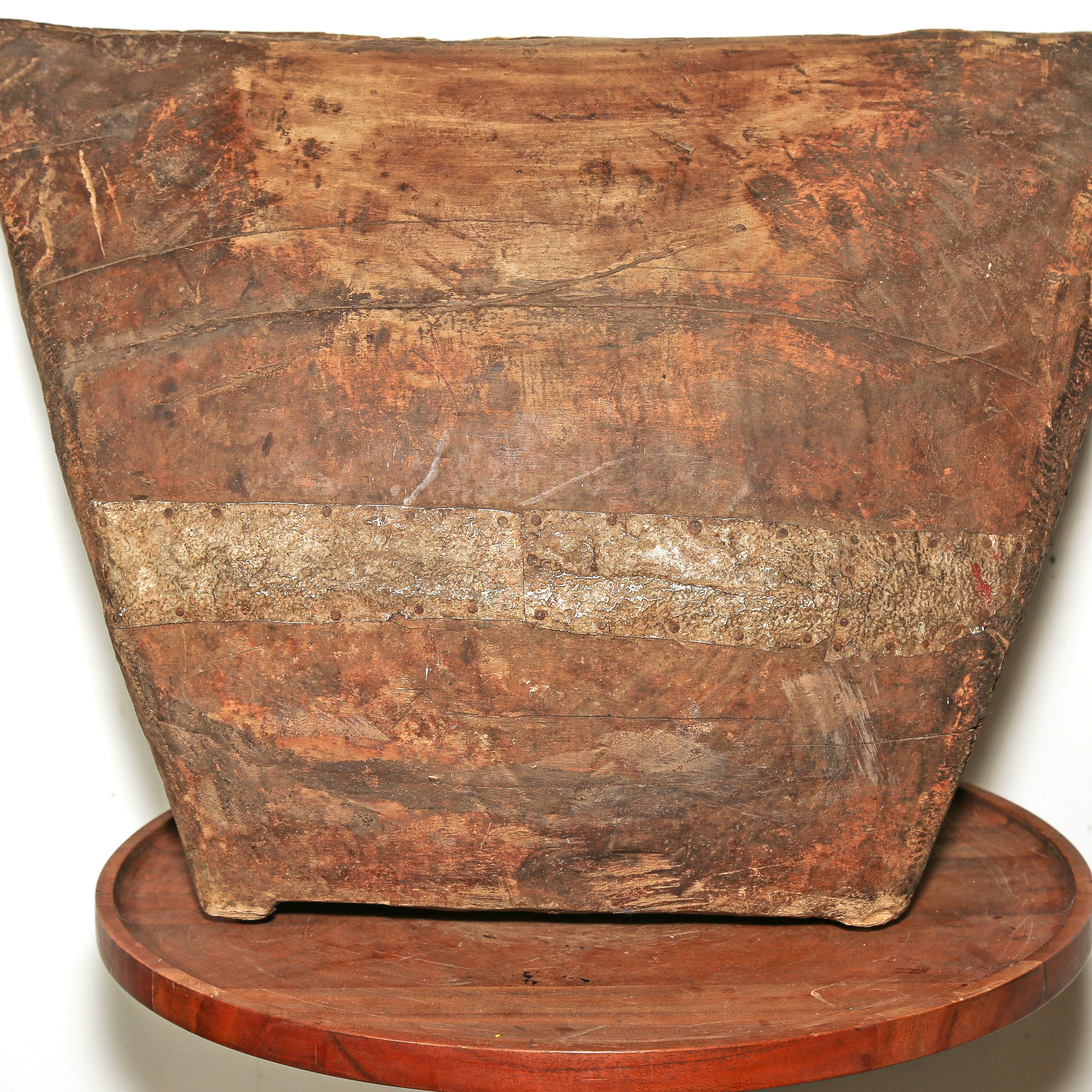 Traditional Yangere wooden drum with sculpted animal features