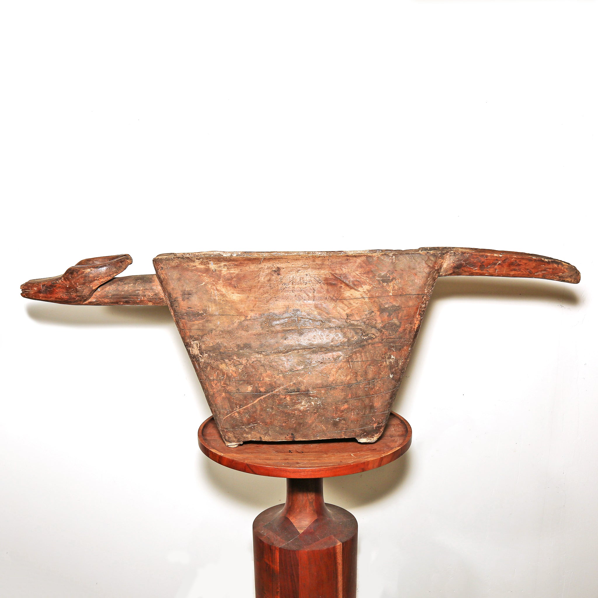 Carved wooden Yangere slit drum with antelope head and horns