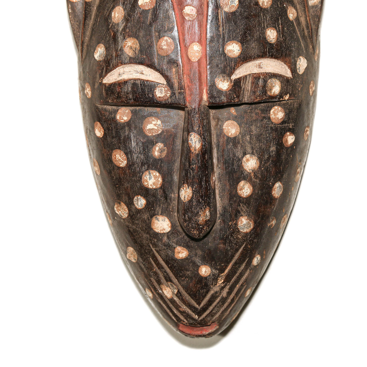 Bamana cat face mask from Mali displayed as collectible African tribal art with stylized feline features and carved wood form