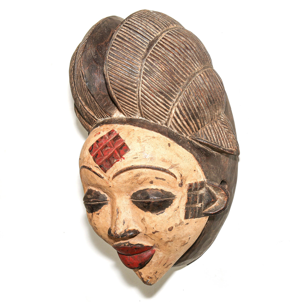 Hand-carved large Punu face mask featuring elegant proportions, smooth contours, and distinctive Gabonese styling