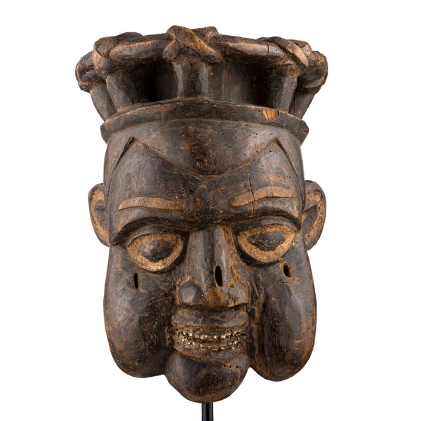 Bamum helmet mask with crown tribal art