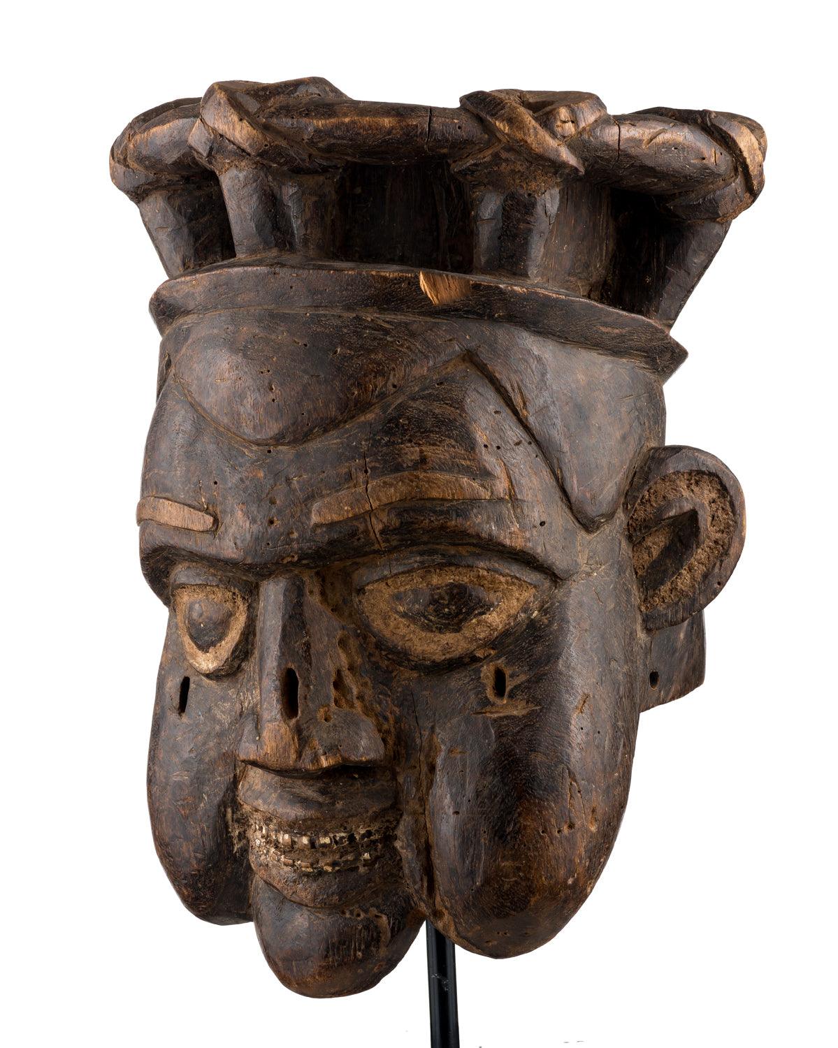 Bamum helmet mask with crown tribal art