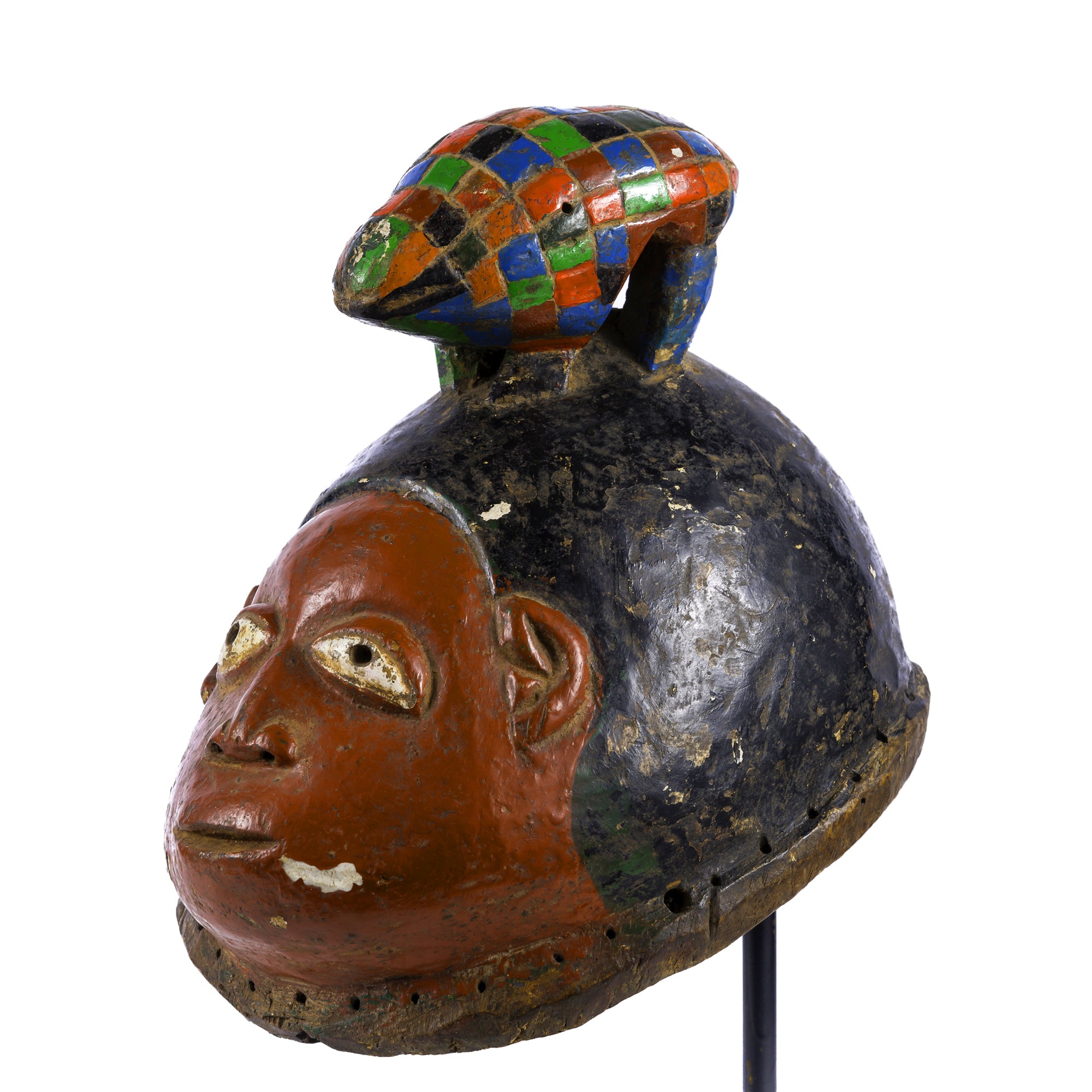 Yoruba Gelede Mask from Nigeria on a stand skewed to the right